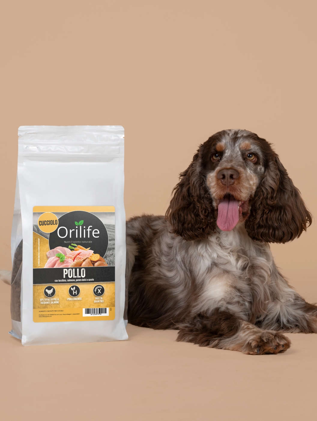 Pollo con tacchino, salmone, patate dolci e carote