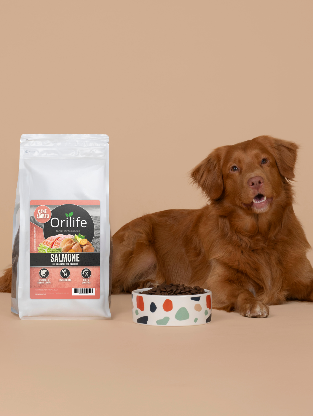 Salmone con trota, patate dolci e asparagi