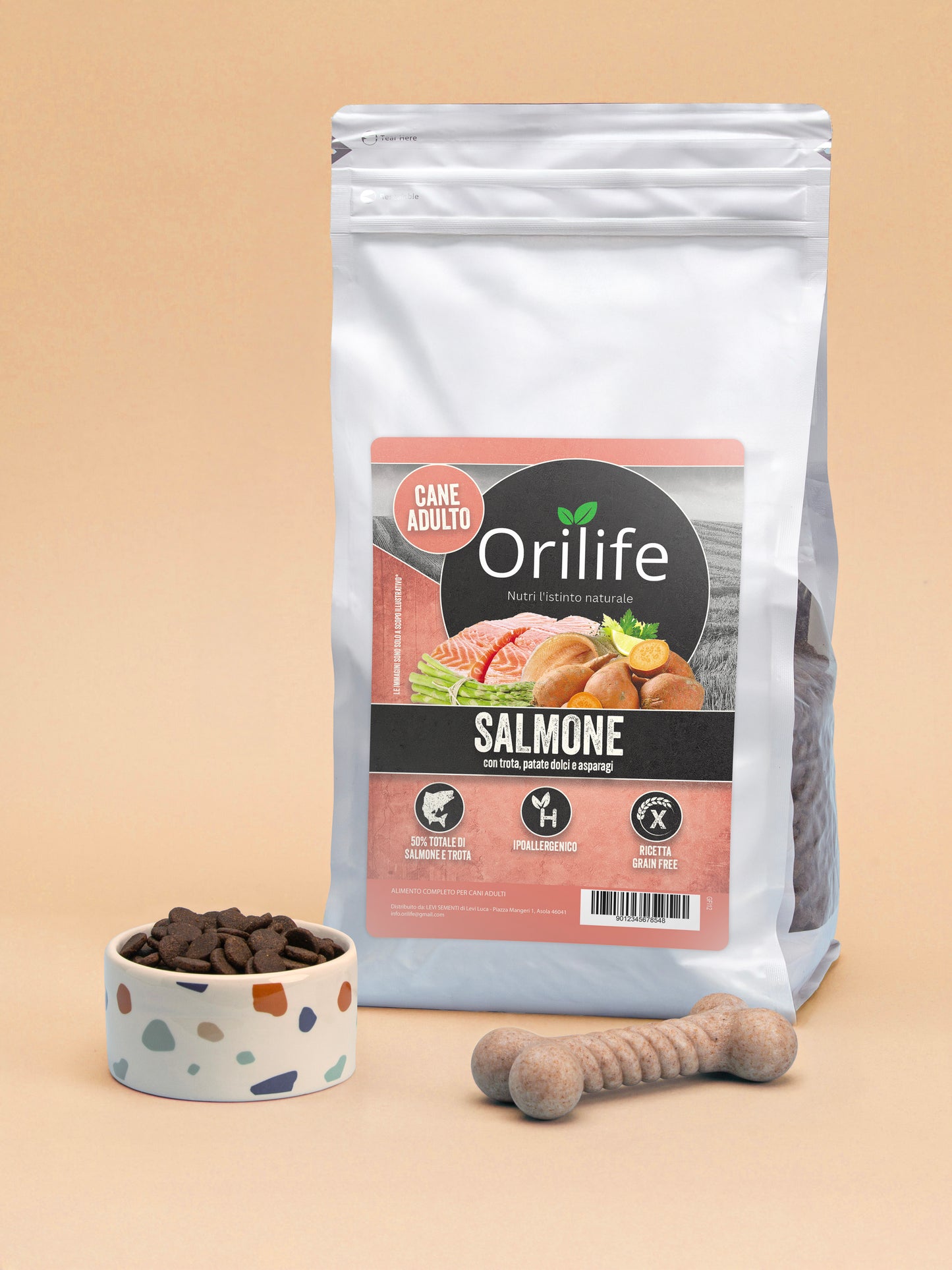 Salmone con trota, patate dolci e asparagi